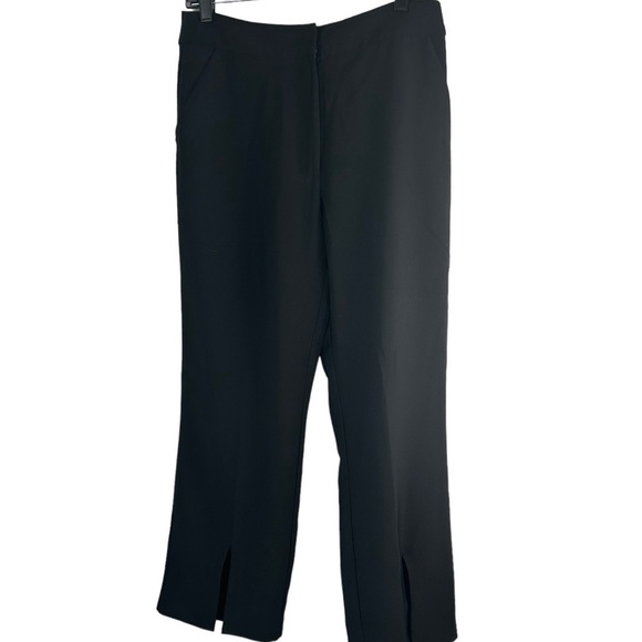 Skies Are Blue Front Slit Black Trouser Lightweight Silky Satin Pant SZ M Dressy - Picture 2 of 11
